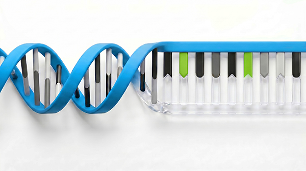 DNA sequencing read showing two co-occurring phased variants highlighted on the same molecule